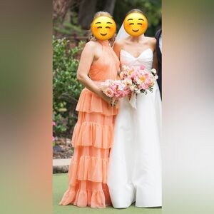 *Altered* RUFFLE TIERED PLEATED HALTER NECK A-LINE GOWN